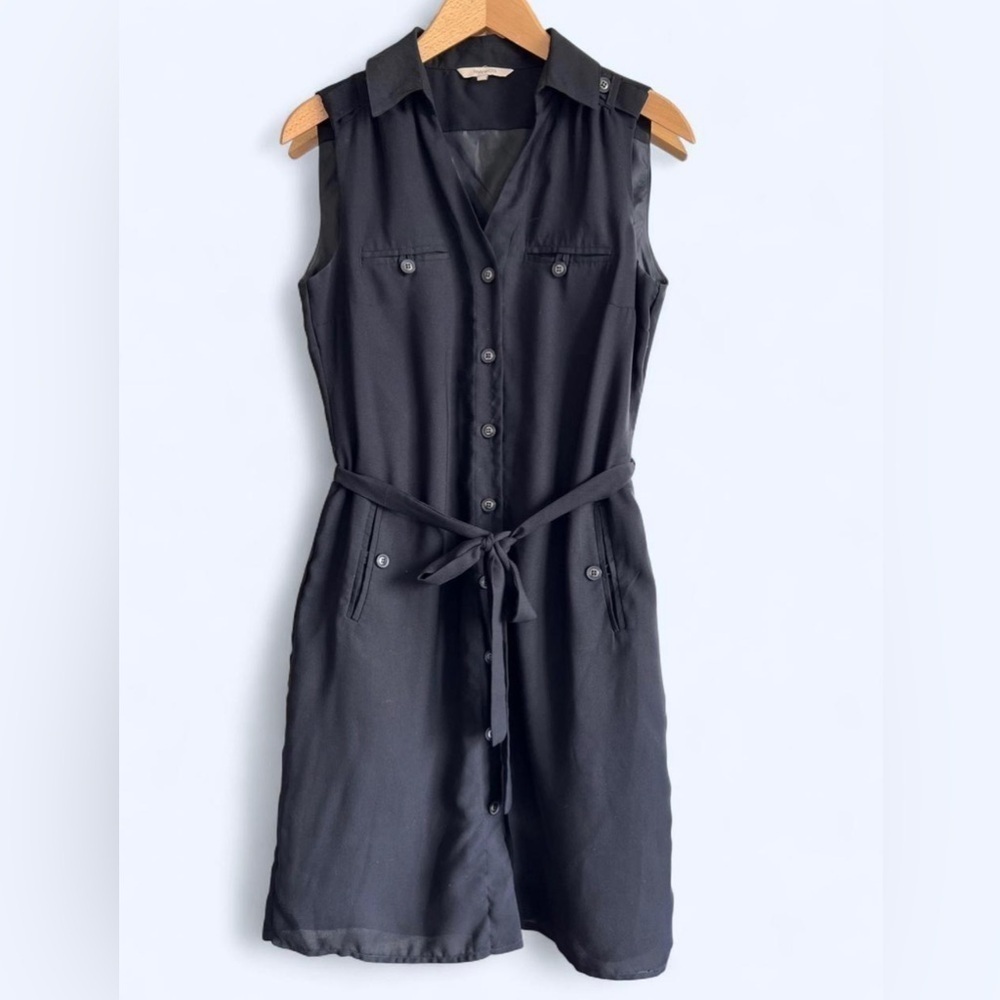 Black Sleeveless Button Down Collar Midi Dress M Summer Coastal Vacation